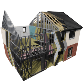 Low-rise house cut through graphic